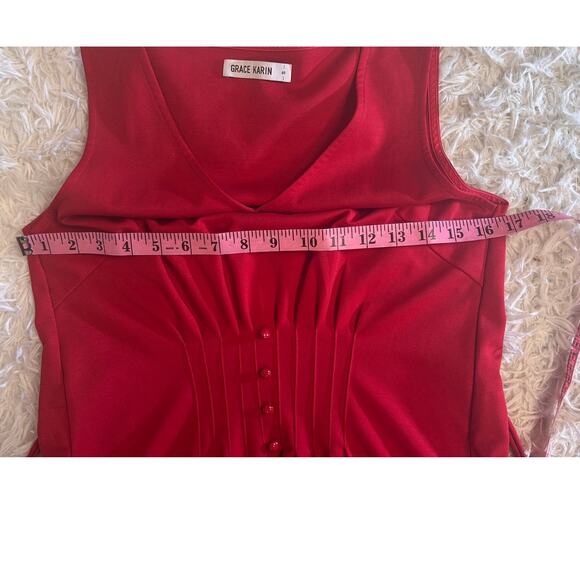 Grace Karin Women's Size S Red Gathered Front Tie Back Dress #0543 - Picture 10 of 11